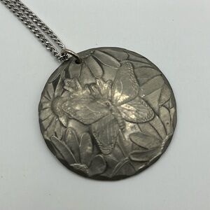 Wendell August - pewter insect BUTTERFLY PENDANT NECKLACE